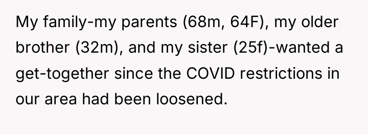 My family-my parents (68m, 64F), my older brother (32m), and...