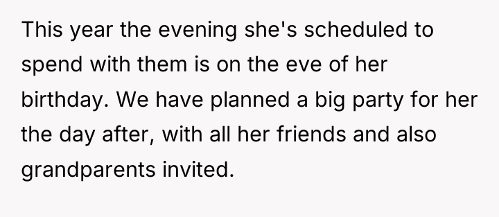 This year the evening she's scheduled to spend with them...