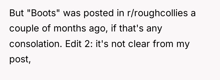 But "Boots" was posted in r/roughcollies a couple of months...