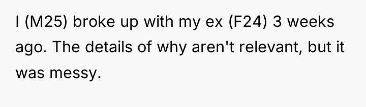 I (M25) broke up with my ex (F24) 3 weeks...