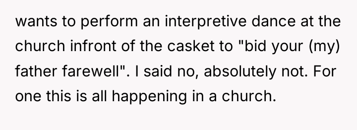 wants to perform an interpretive dance at the church infront...