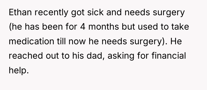 Ethan recently got sick and needs surgery (he has been...
