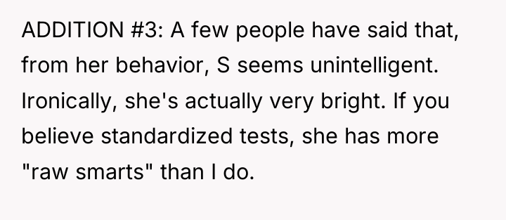 ADDITION #3: A few people have said that, from her...