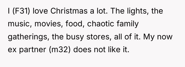 I (F31) love Christmas a lot. The lights, the music,...
