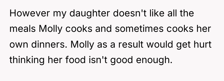 However my daughter doesn't like all the meals Molly cooks...