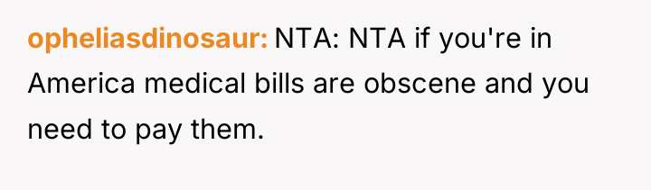 opheliasdinosaur NTA: NTA if you're in America medical bills are...