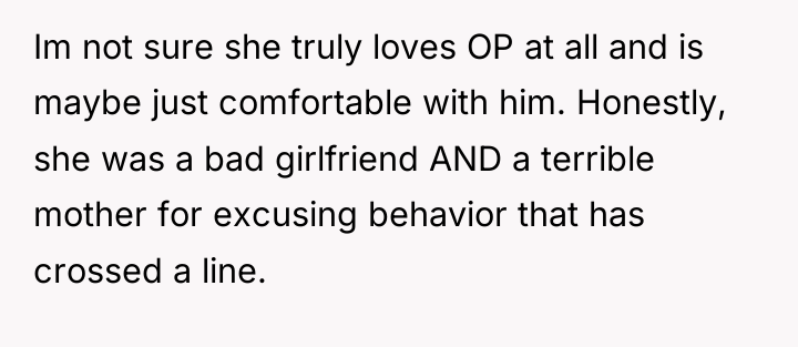 Im not sure she truly loves OP at all and...