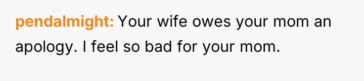 pendalmight Your wife owes your mom an apology. I feel...