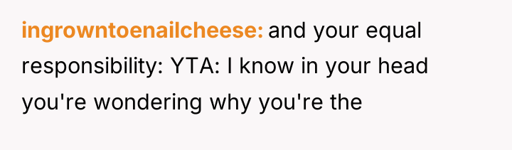 ingrowntoenailcheese and your equal responsibility: YTA: I know in your...