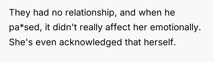 They had no relationship, and when he pa*sed, it didn't...
