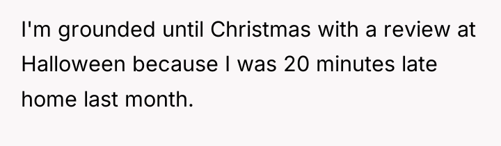 I'm grounded until Christmas with a review at Halloween because...