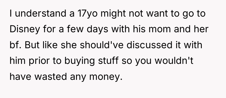 I understand a 17yo might not want to go to...