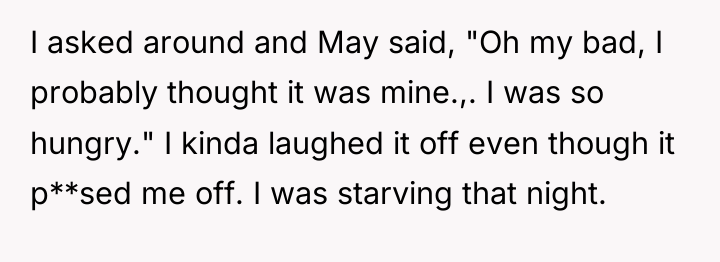 I asked around and May said, "Oh my bad, I...