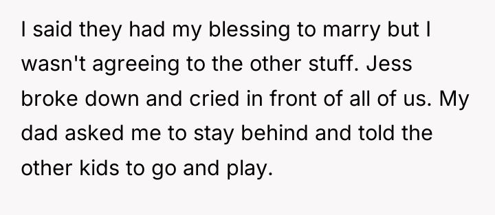 I said they had my blessing to marry but I...