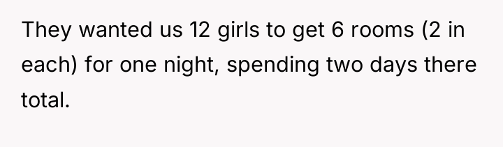 They wanted us 12 girls to get 6 rooms (2...