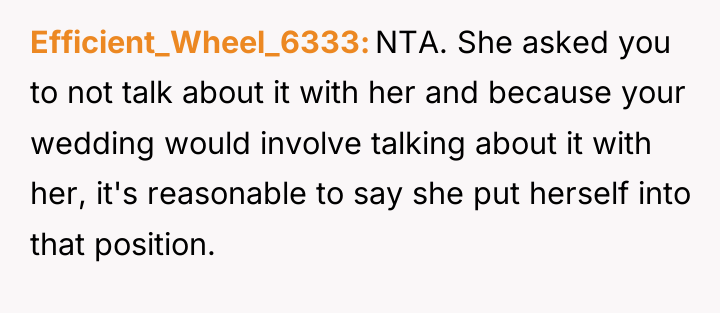 Efficient_Wheel_6333 NTA. She asked you to not talk about it...
