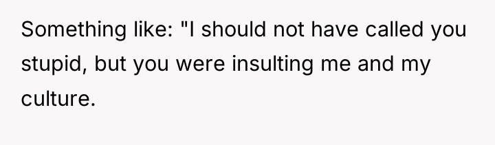 Something like: "I should not have called you stupid, but...