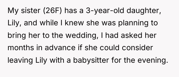 My sister (26F) has a 3-year-old daughter, Lily, and while...