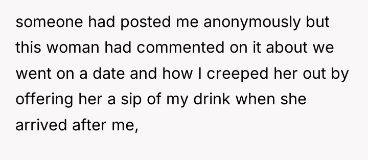 someone had posted me anonymously but this woman had commented...