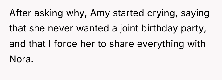 After asking why, Amy started crying, saying that she never...