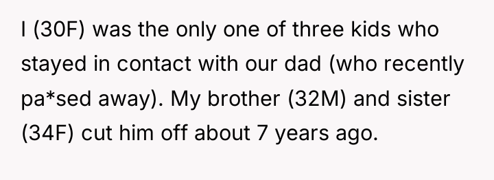 I (30F) was the only one of three kids who...