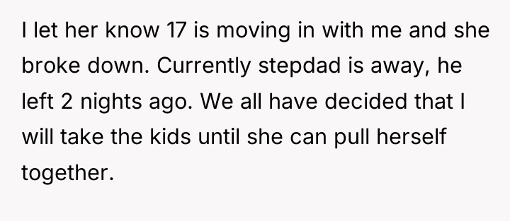 I let her know 17 is moving in with me...
