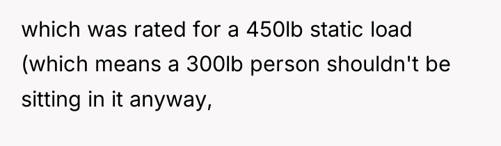 which was rated for a 450lb static load (which means...