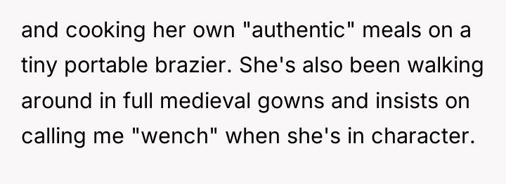 and cooking her own "authentic" meals on a tiny portable...