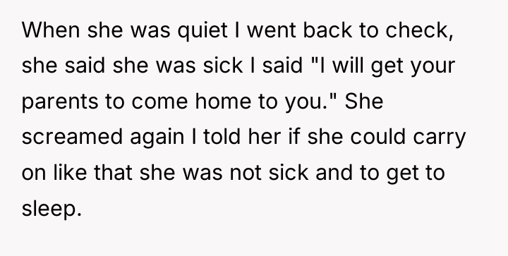 When she was quiet I went back to check, she...