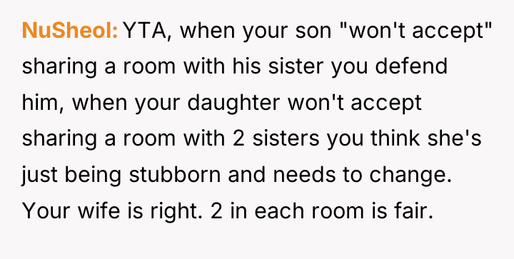 NuSheol YTA, when your son "won't accept" sharing a room...