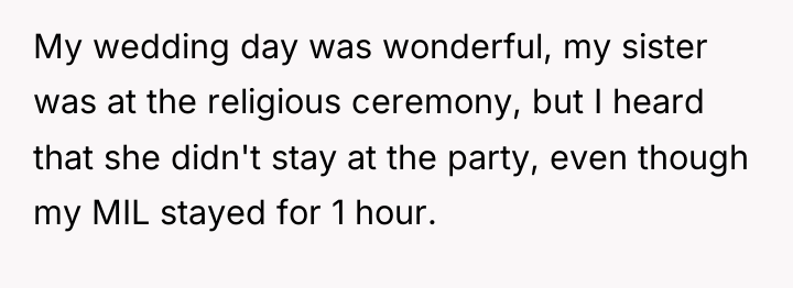 My wedding day was wonderful, my sister was at the...
