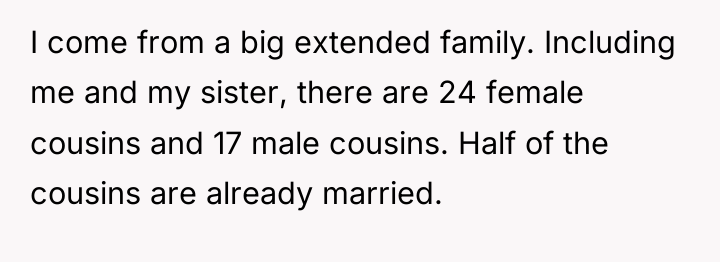 I come from a big extended family. Including me and...