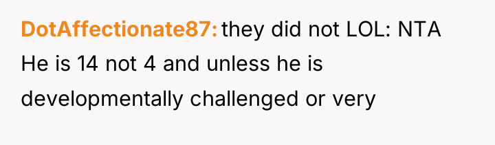 DotAffectionate87 they did not LOL: NTA He is 14 not...