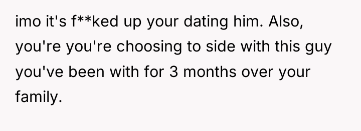 imo it's f**ked up your dating him. Also, you're you're...