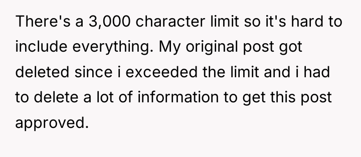 There's a 3,000 character limit so it's hard to include...