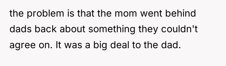 the problem is that the mom went behind dads back...
