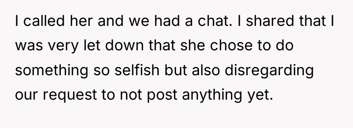 I called her and we had a chat. I shared...