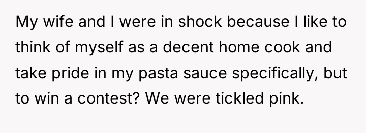 My wife and I were in shock because I like...