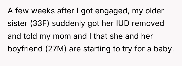 A few weeks after I got engaged, my older sister...