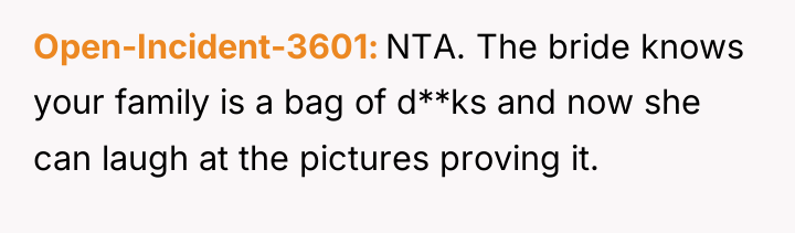 Open-Incident-3601 NTA. The bride knows your family is a bag...
