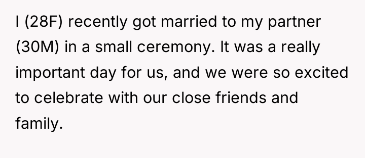 I (28F) recently got married to my partner (30M) in...