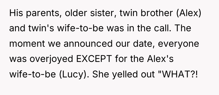 His parents, older sister, twin brother (Alex) and twin's wife-to-be...