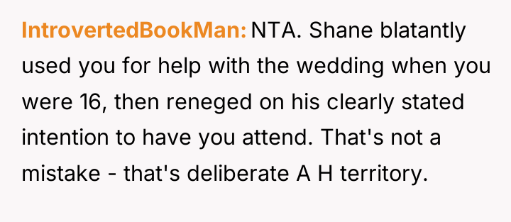 IntrovertedBookMan NTA. Shane blatantly used you for help with the...