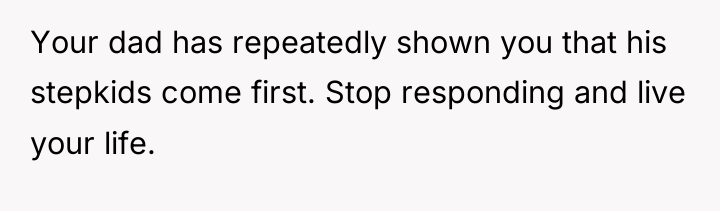 Your dad has repeatedly shown you that his stepkids come...