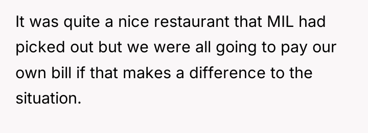 It was quite a nice restaurant that MIL had picked...