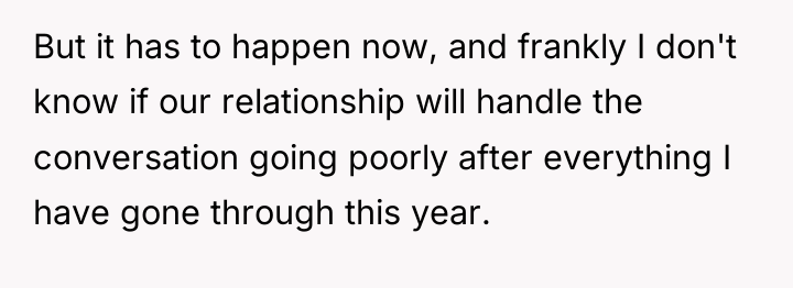 But it has to happen now, and frankly I don't...