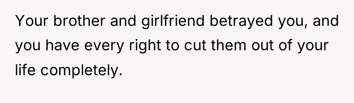 Your brother and girlfriend betrayed you, and you have every...