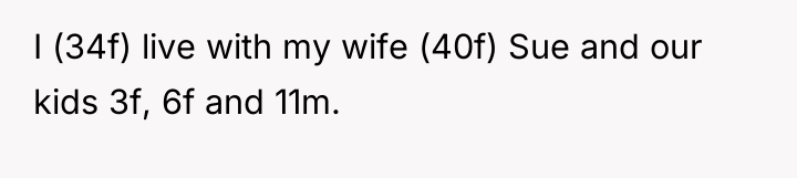 I (34f) live with my wife (40f) Sue and our...