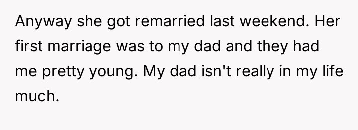 Anyway she got remarried last weekend. Her first marriage was...