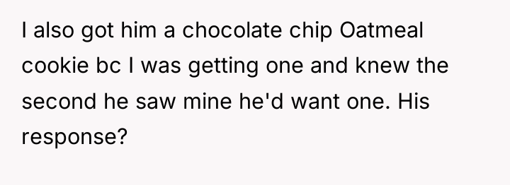 I also got him a chocolate chip Oatmeal cookie bc...